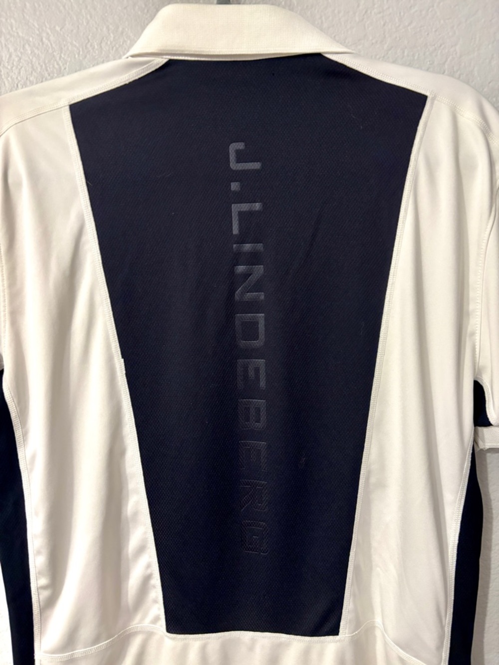 J.Lindeberg Navy and White Athletic Golf Polo